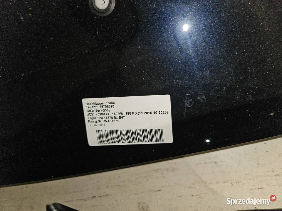 Pokrywaklapa bagażnika BMW G30 520d Milówka sprzedam