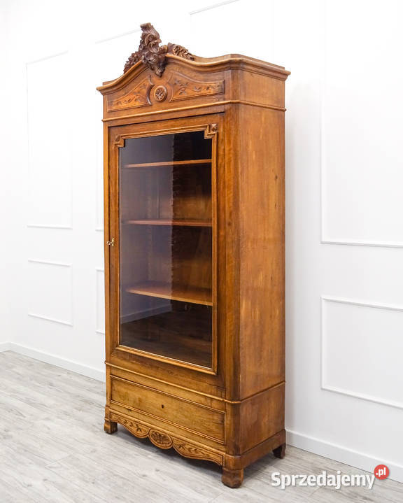 Witryna orzechowa rzeźbiona FRANCUSKA I połowa Kalisz
