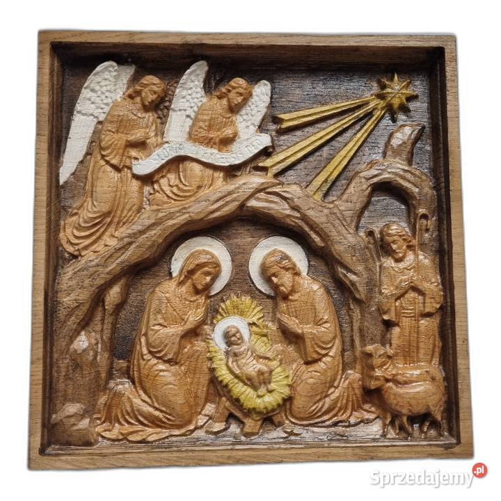 Ręcznie malowana płaskorzeźba Szopka Obrazki i obrazy sprzedam