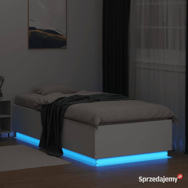Rama łóżka z LED biała materiał drewnopochodny 102cm Łóżka mazowieckie Warszawa