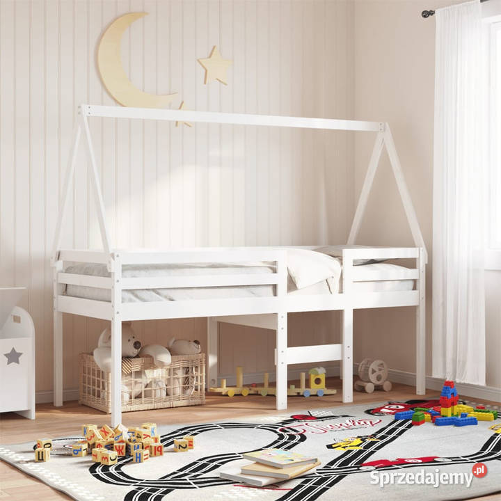 Wysokie łóżko z dachem białe lite drewno sosnowe 195cm