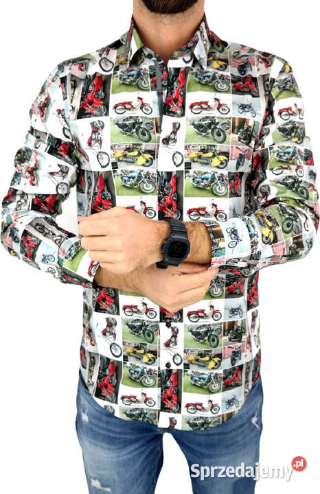 DANIEL BESSI Koszula Męska Fb063 Kolorowa MOTORY Ostrów Wielkopolski