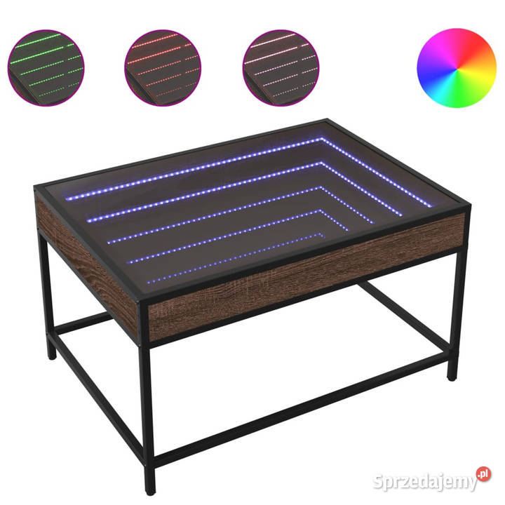 Stolik kawowy z LED Infinity brązowy dąb