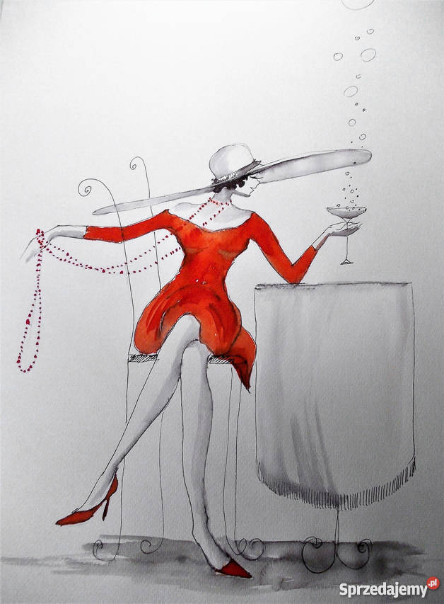 Akwarela i piórko Szampańsko mi artystki Adriany Katowice