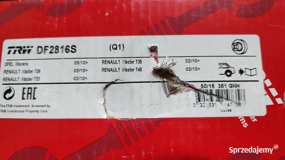 Tarcza hamulcowa TRW DF2816S Opel Renault Nissan warmińsko-mazurskie Olsztyn sprzedam