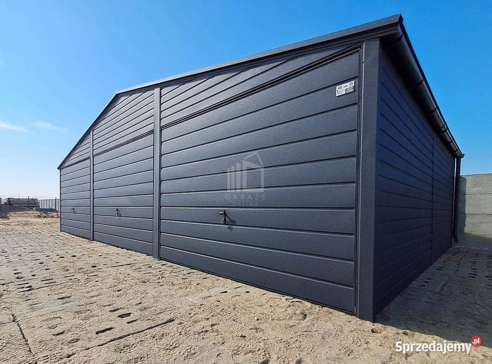 Garaż blaszany 9x6m 3x Brama uchylna okno rynny