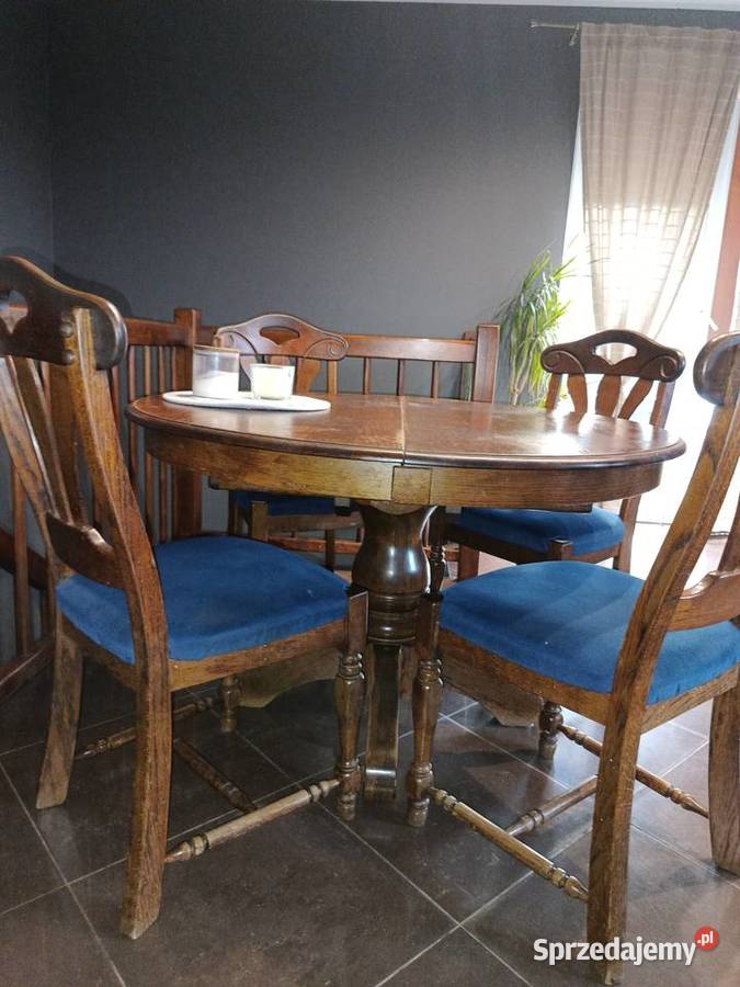 Stół okrągły dębowy 120 rozkładany do 175 4 Skoki