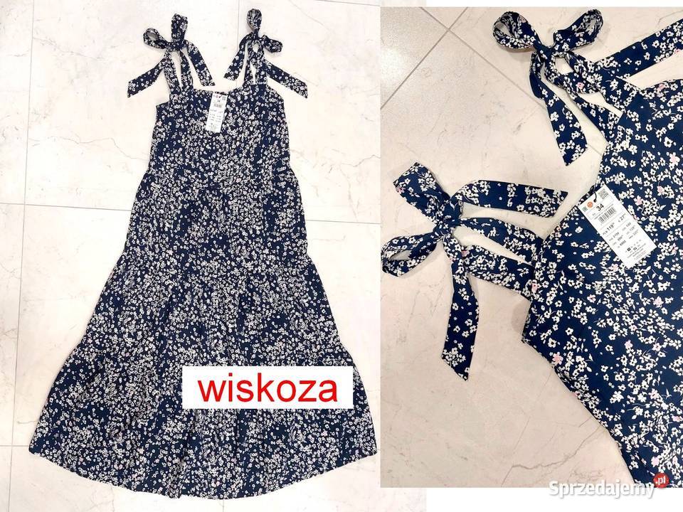 Sukienka XS 34 Mohito granatowa białe kwiaty Warszawa