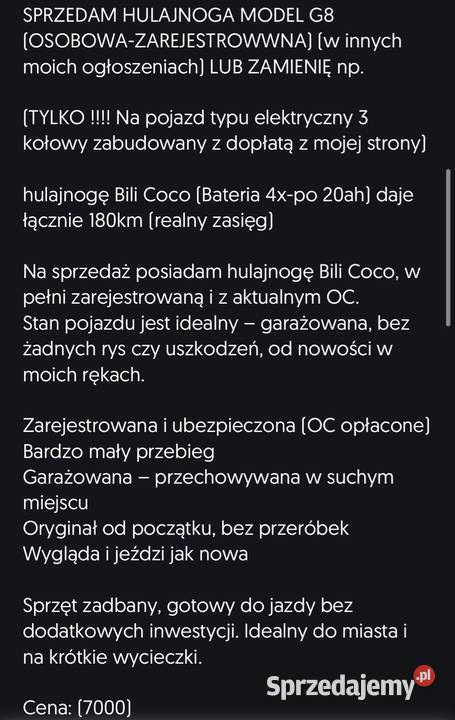 ZAMIANA Hulajnoga skuter harley motorower Pozostałe Motocykle, skutery, quady warmińsko-mazurskie Kętrzyn