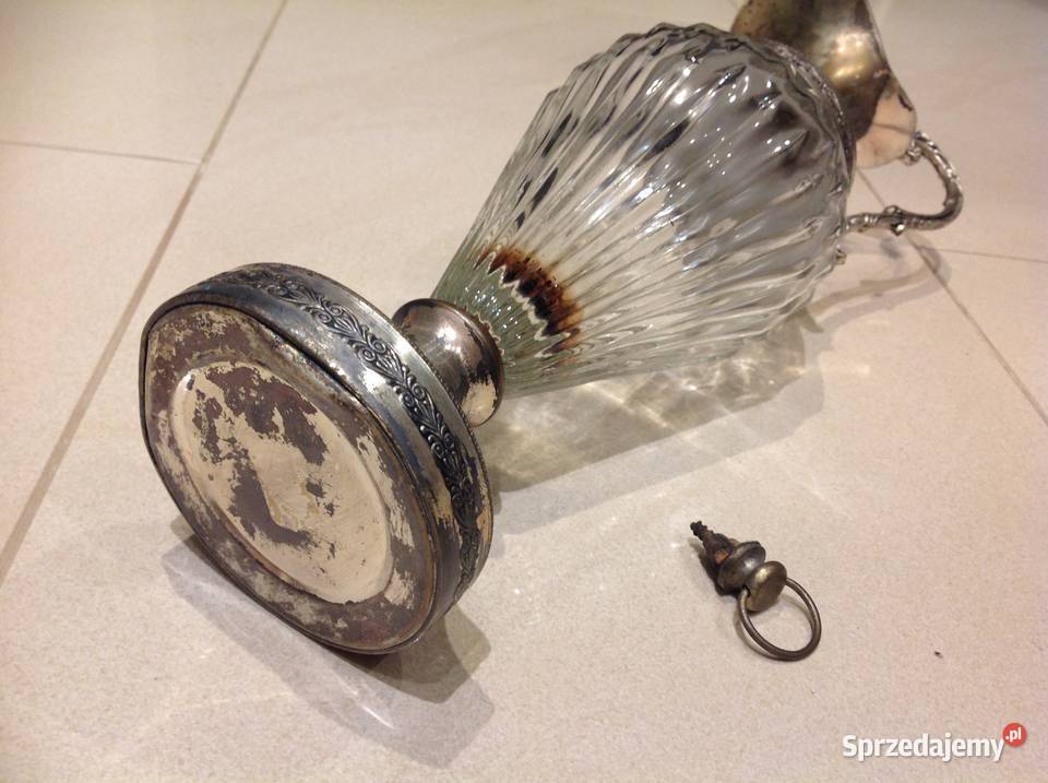 Stara Karafka Szkło Metal srebrzony Antyki, Sztuka, Kolekcje Nowa Sól sprzedam