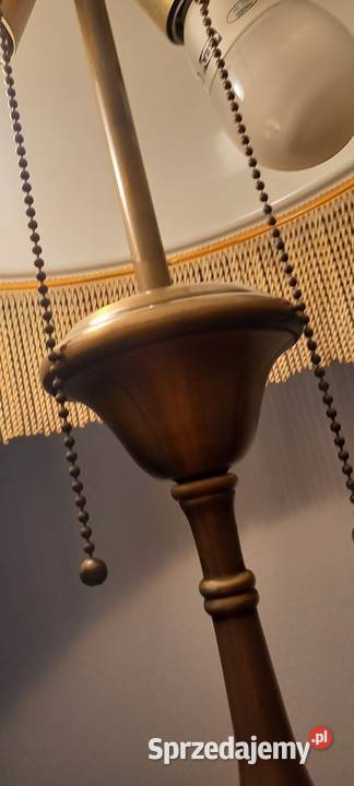 Duża mosiężna lampa gabinetowa klosz z frędzlami Antyki sprzedam