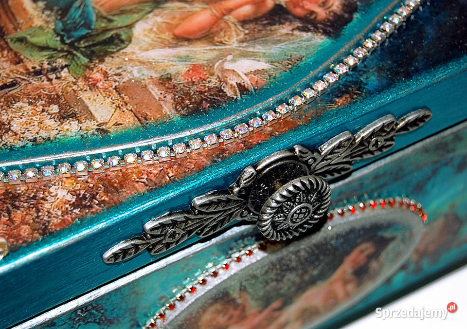 SZKATUŁKA drewniana AMOREK turkus srebro wielokolorowy Bydgoszcz