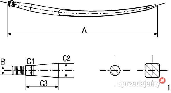 Ząb ładowacza prosty profil kwadratowy 36x1100