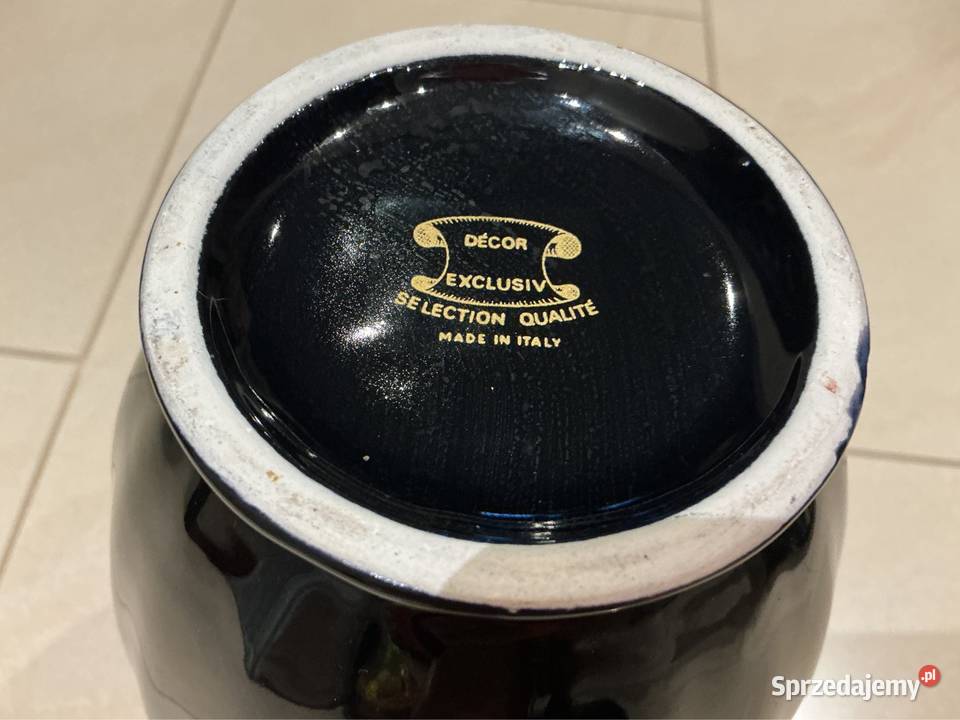 Czarny Wazon Włoska Porcelana VintageSygnowany Nowa Sól