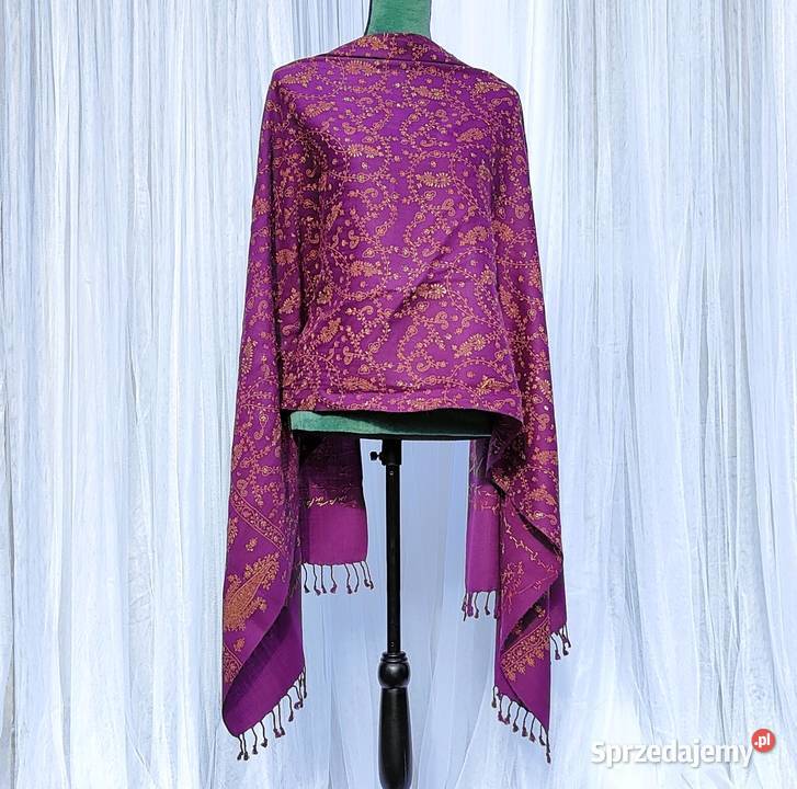 Szal orientalny fiolet indyjski haftowany haft Szczecin sprzedam