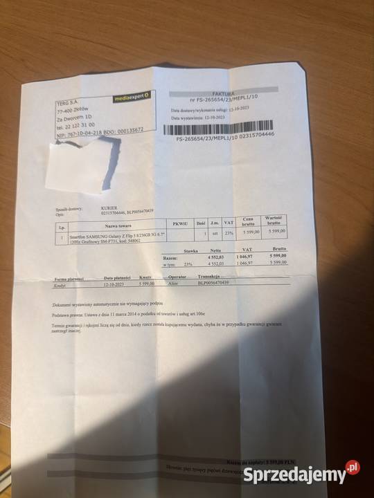 Samsung Galaxy Z Flip 5 faktura zakupu Giżycko