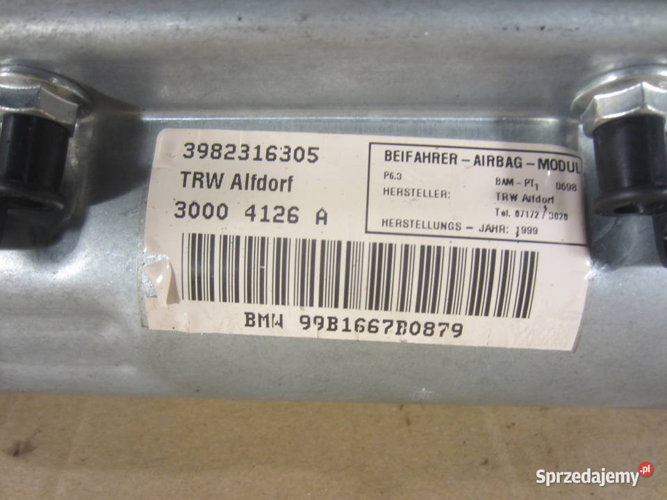 Poduszka powietrzna airbag pasażera BMW E39 osobowe Wyposażenie wnętrza Szczecin