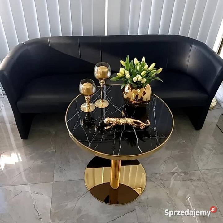 Okrągły stolik kawowy złoty WYSOKI 70x66 Glamour marmurkowy