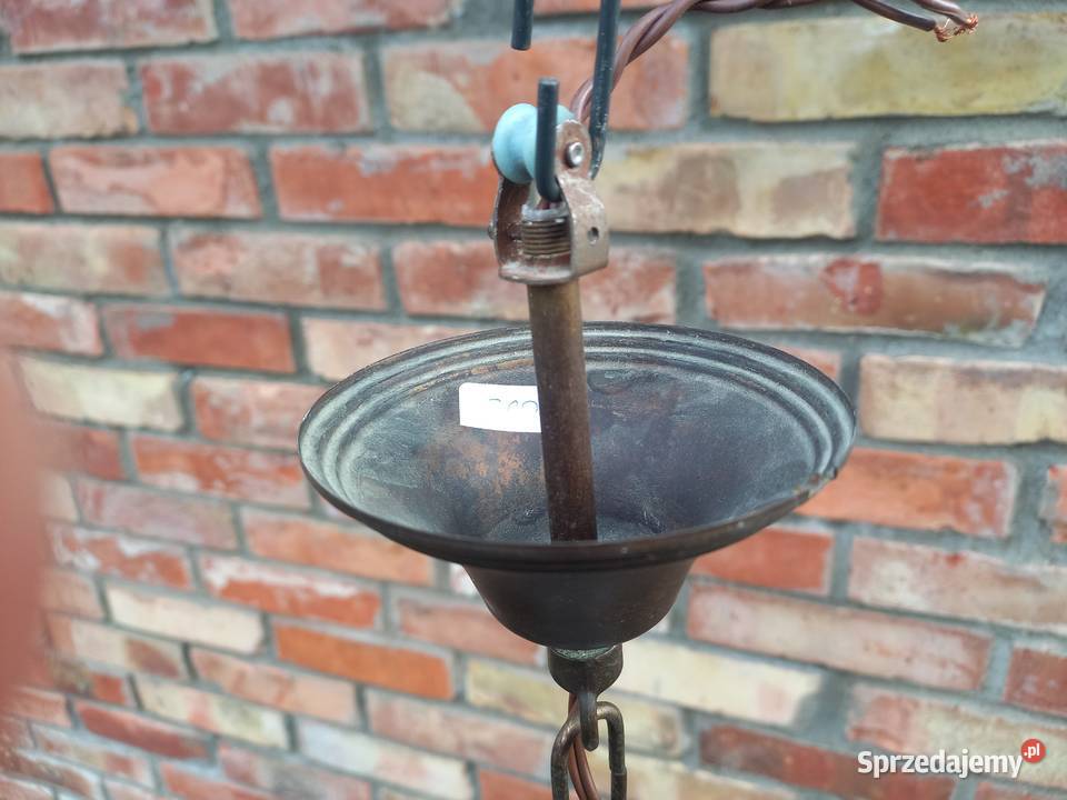 Żyrandol ze szklanym kloszem Metalowy Drewniany Lampy wiszące Gawroniec sprzedam