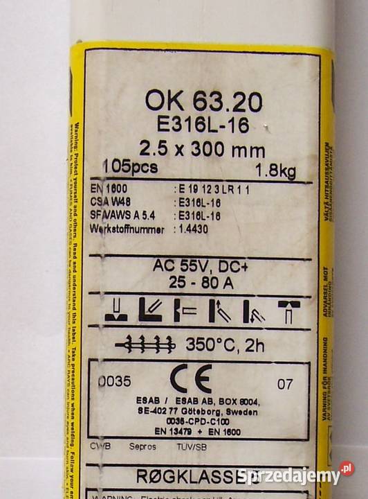 Elektrody wysokostopowe ESAB E316L16 OK 6320 25 Spawanie i zgrzewanie pomorskie Reda