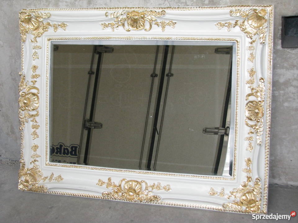 MUZEALNE PIĘKNE BIAŁE ORNAMENTOWE LUSTRO UNIKAT