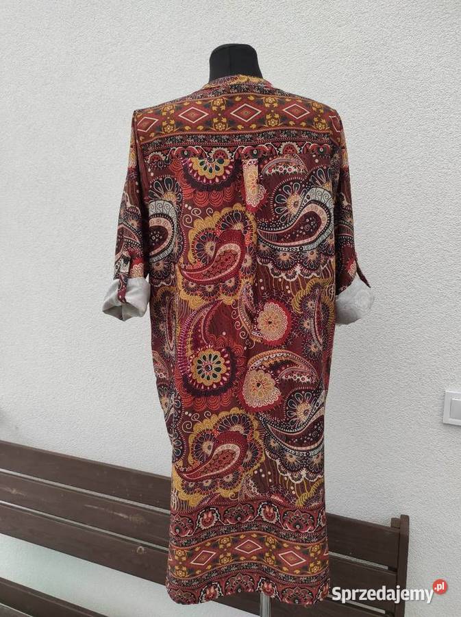 Wzorzysta lekka sukienka podwijane rękawy 42 XL Rozmiar 42(XL) Płock sprzedam