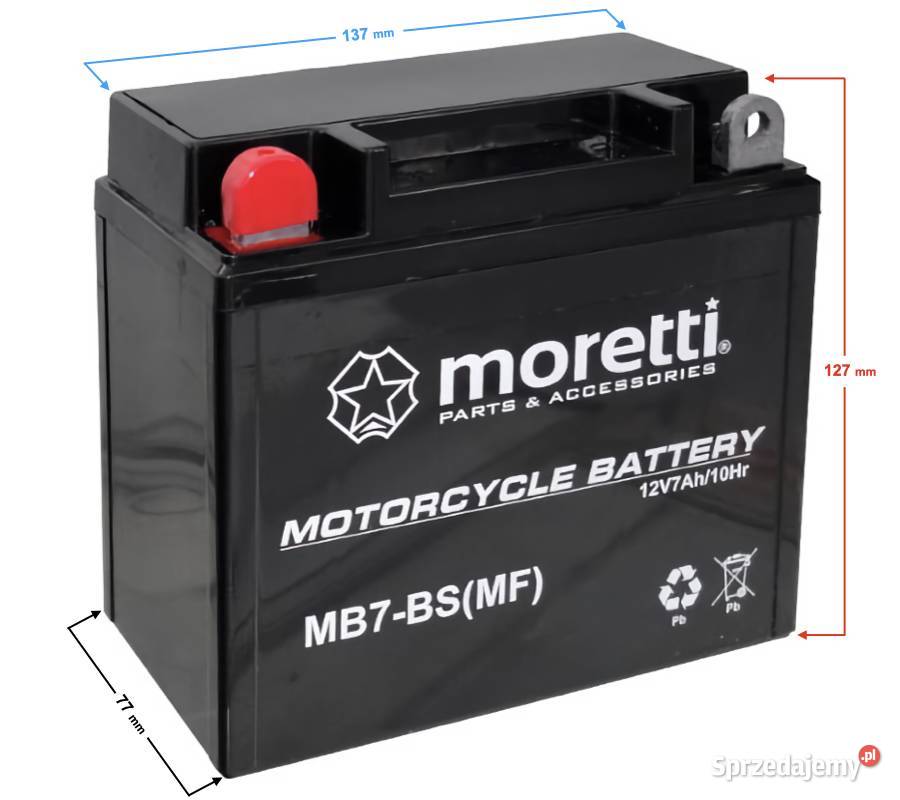 Akumulator Motocyklowy Moretti MB7BS 7Ah 120A L Częstochowa
