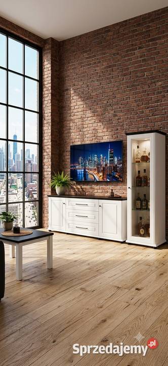 Czarna Komoda RTV Londyn 1602D1s Blat Dąb Jasny 45cm Płock sprzedam