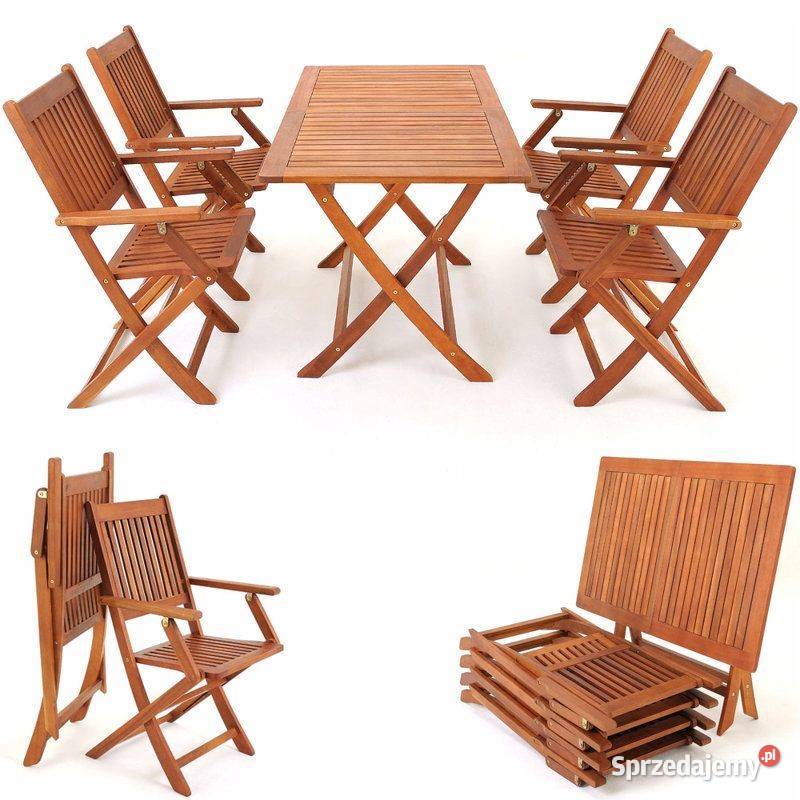 meble drewniane z akacji stół + 4 krzesła akacja składane