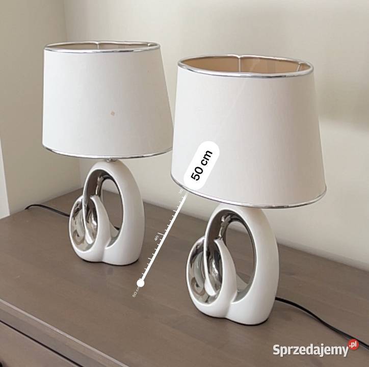Dwie lampki stołowe ceramiczne białosrebrne 50 Warszawa