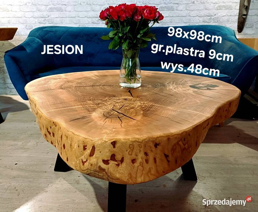 Stolik kawowy 98x98 plaster drewna loft ława