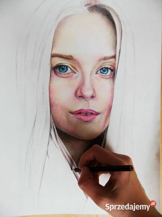 portret ze zdjęcia wykonany kredkami kolorowymi Warszawa