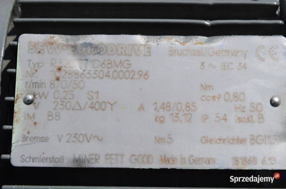 Motoreduktor 025kw 50obr z hamulcem Firmy SEW Pozostałe Kargowa sprzedam