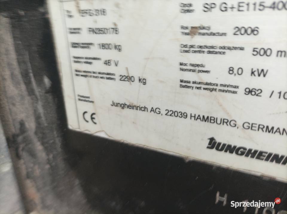 Wózek widłowy Jungheinrich EFG 318 2006 Chorzów