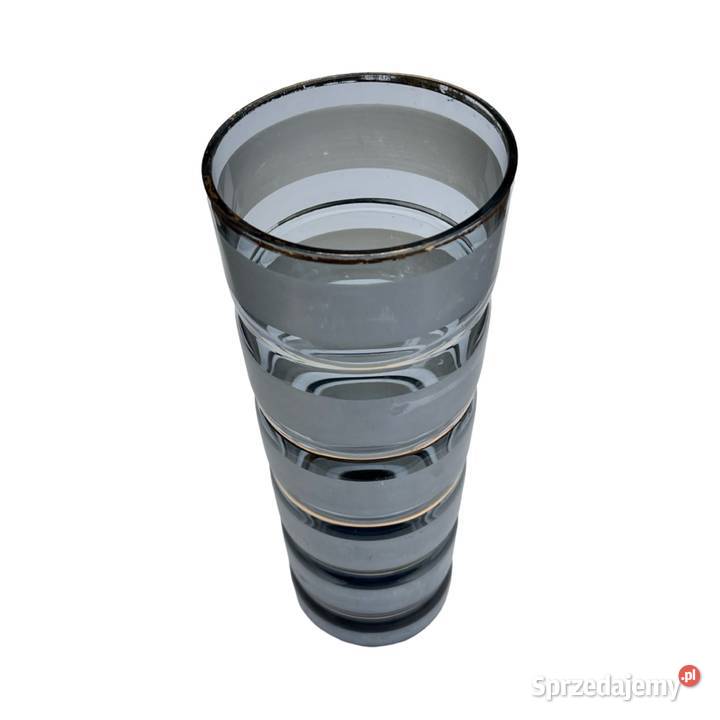 Szklany wazon z dymionego szkła z dekoracją w Warszawa