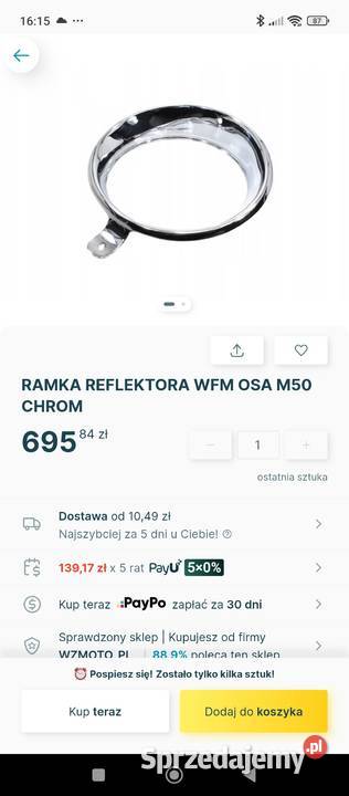 Ramka reflektora WFM OSA m 50 Łódź sprzedam