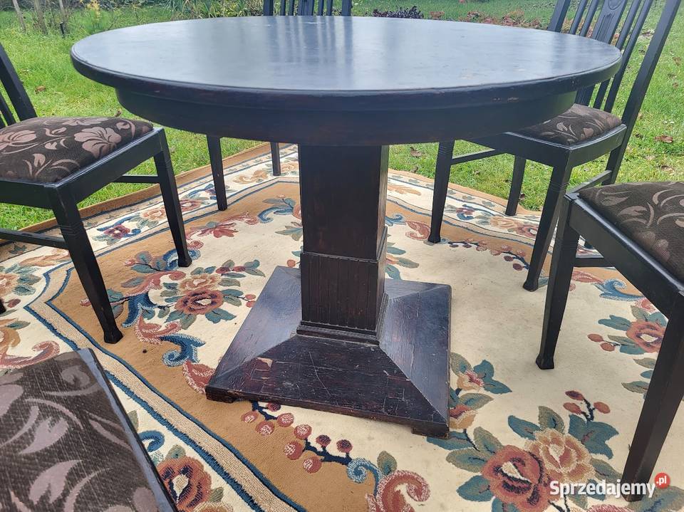 Stary solidny stół z 5 krzesłami przedwojenny kujawsko-pomorskie Sypniewo