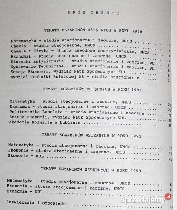 Matematyka Zestawy tematów egzam na wyższe