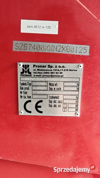 Przyczepa przeładowacza PRONAR T740 lubelskie Władysławin