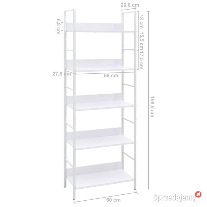 Regał z 5 półkami biały 60x276x1585 WM288228 mazowieckie Warszawa