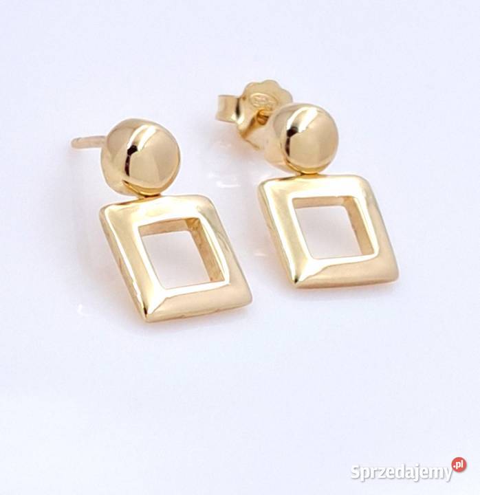 25 Kolczyki Złote pr585 Kwadraty na sztyftach Poznań