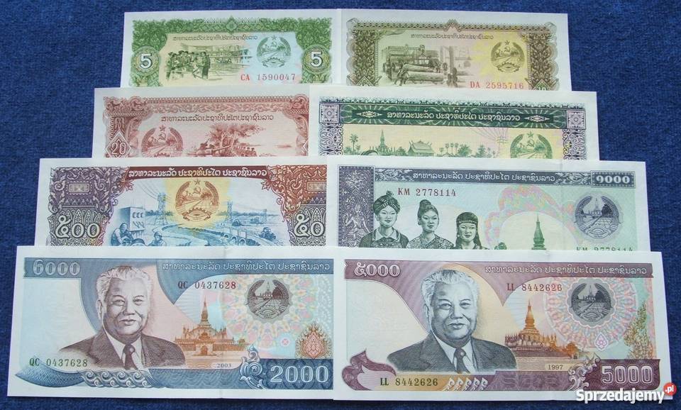 LAOS Kolekcjonerskie Banknoty Zestaw 8 UNC