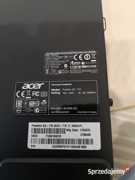 Sprzedam komputer Acer Predator G3710 Taktowanie procesora 8