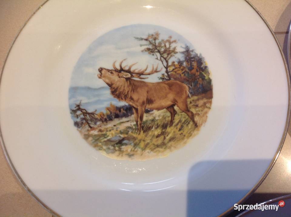 Duży Porcelanowy Talerz Motyw Myśliwski Stara Nowa Sól