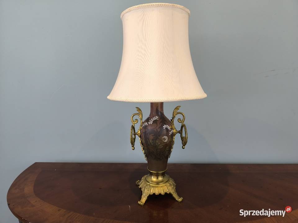 Piękna unikalna lampa mosiądz ceramika malowana Łódź