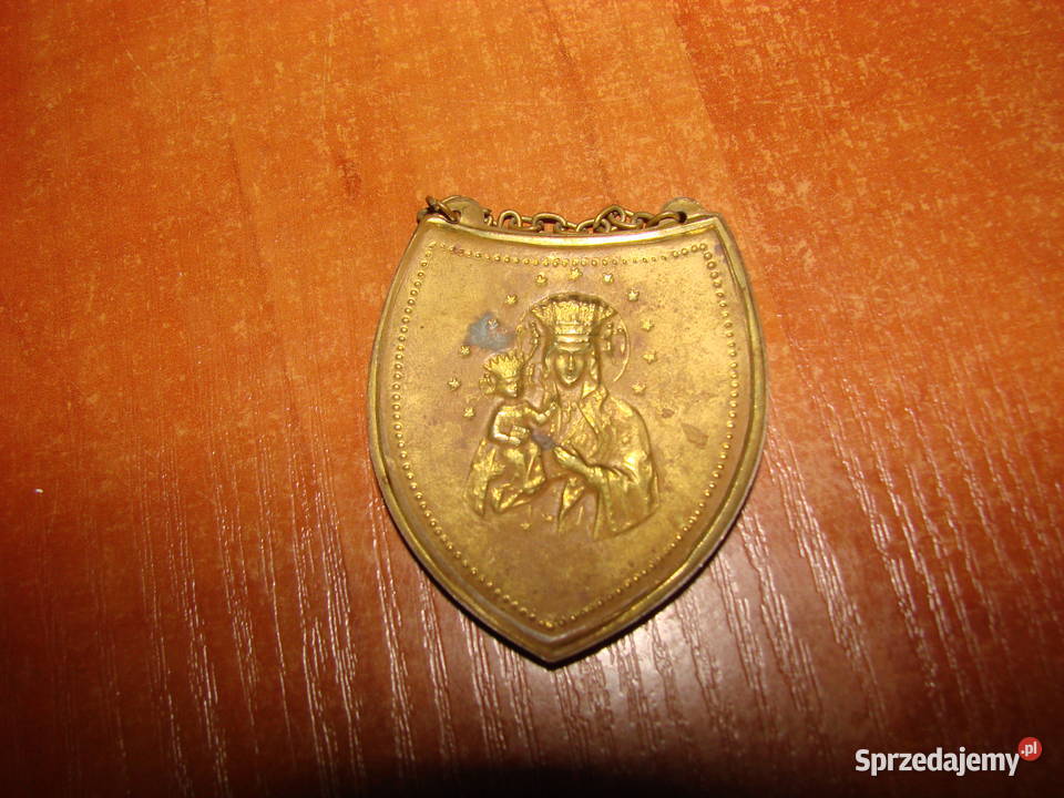 Matka Boska mały mosiężny ryngraf Pruszcz Gdański