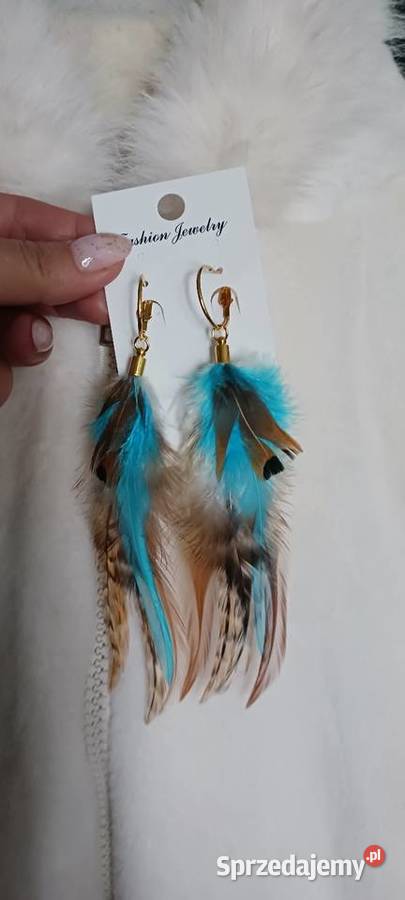 Kolczyki pióra turkusowe Ostrowąs sprzedam