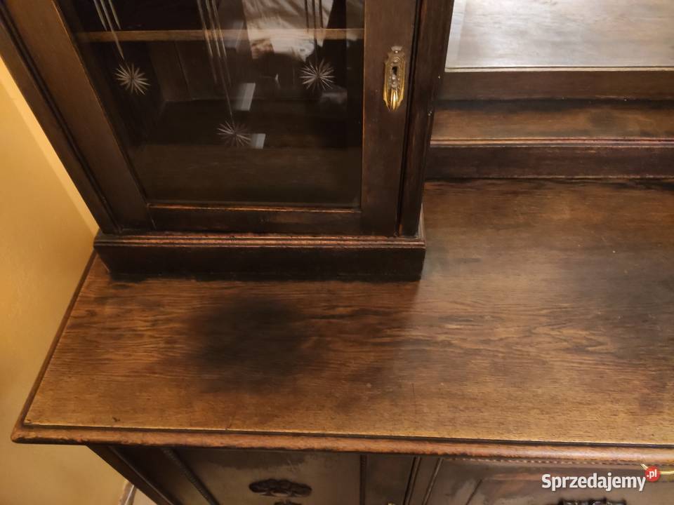 Kredens drewniany z lustrem zdobiony stary retro 184.5cm łódzkie Łódź