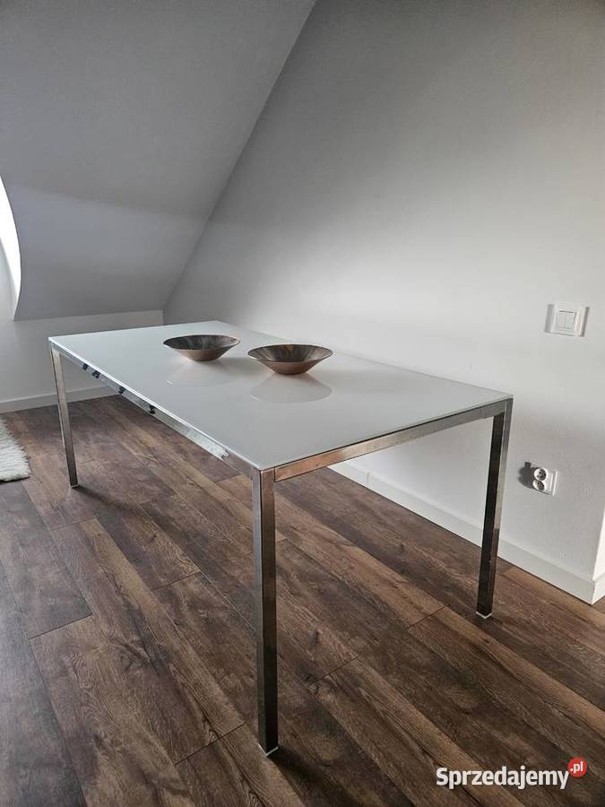 Duży stół IKEA TORSBY Białe Szkło Aluminium 75cm Stoły Biórków Mały