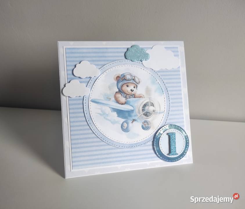 Kartka ręcznie robiona na urodziny Roczek miś w Łódź